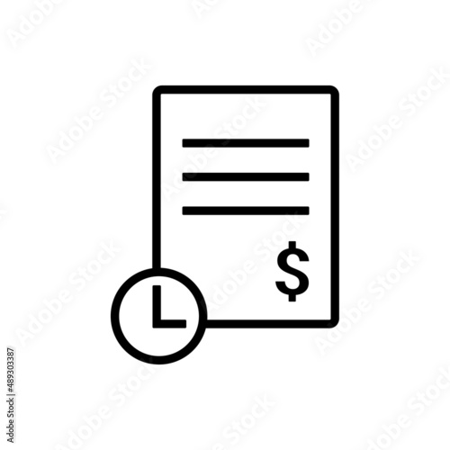 Recent transaction. Invoice with clock timer. Vector illustration