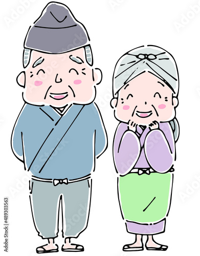 並んで立つ昔話のおじいさんとおばあさん