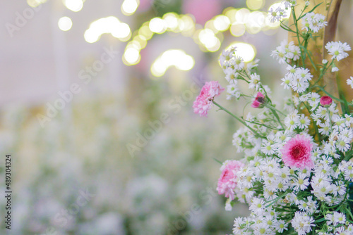 Beautiful bright bouquet of white and red yellow flowers for event hisan, fragment, close up. High quality photos