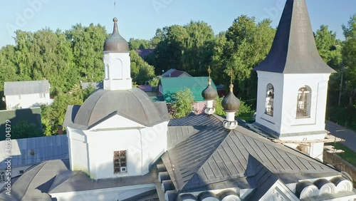 Church of the Resurrection of Christ, Tarusa, Beautiful summer aerial shots of the Oka river, forests, rivers and fields Russia photo