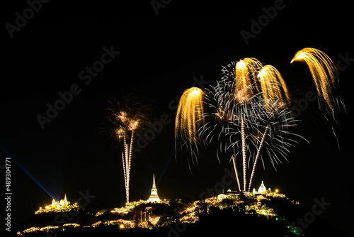 Colorful Firework at Phra Nakhon Khiri festival Phetchaburi, Thailand