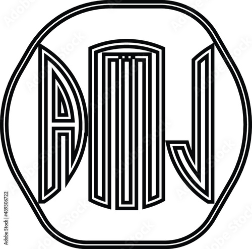 Title: AMJ Letter logo design with a circular shape vector in illustration.