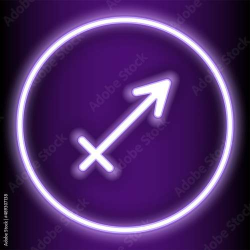 Astrology vector illustration abstract background Sagittarius is one of the 12 zodiac signs and is shown in a purple neon style. can be used to embellish the backdrop or publications in a variety of w