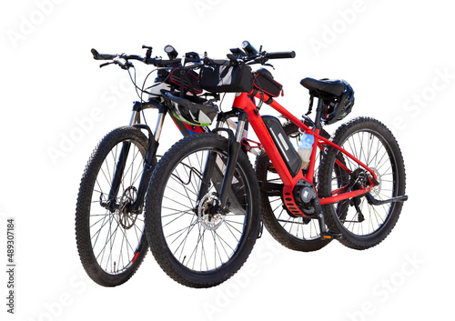 two bicycles on white background