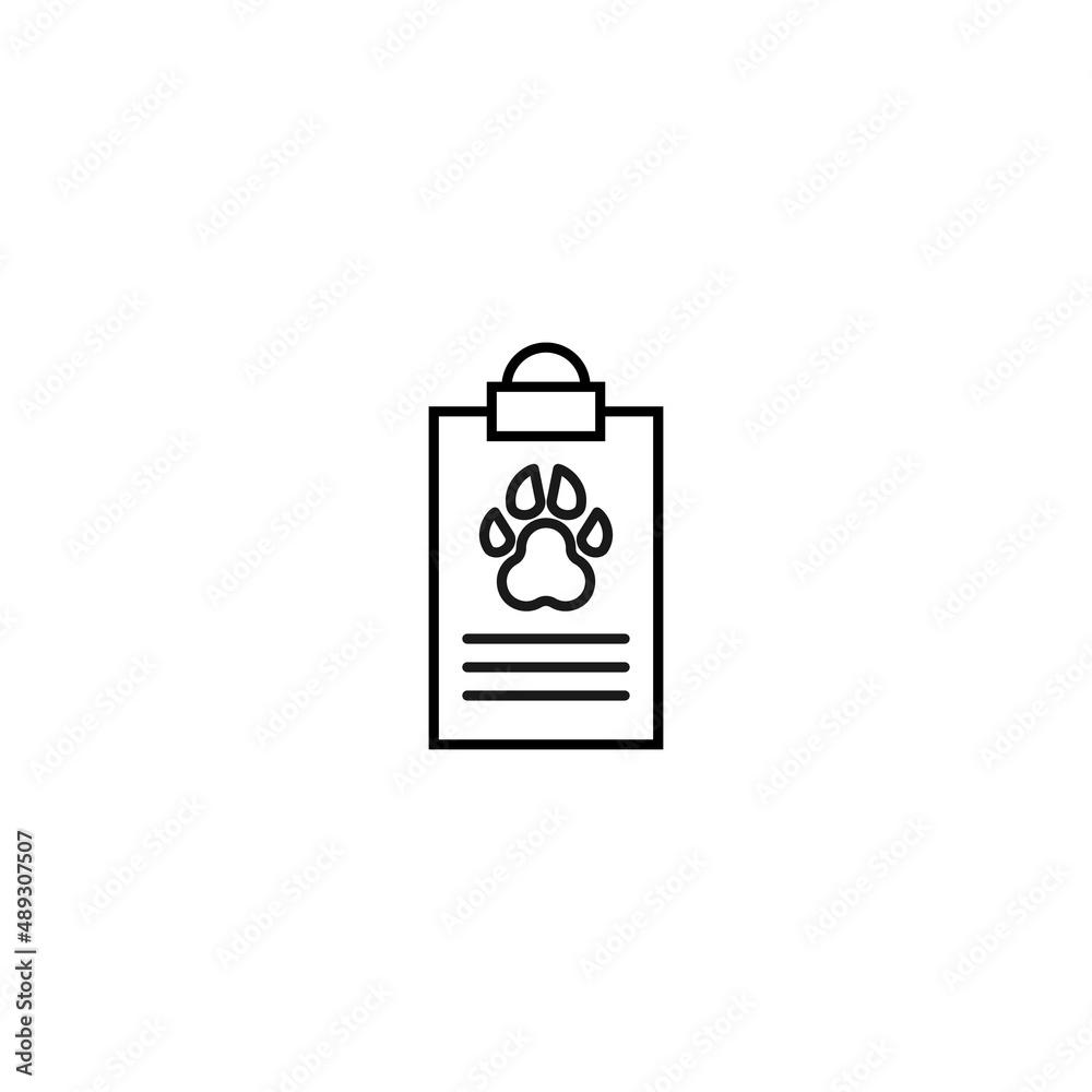 Document on clipboard sign. Vector outline symbol in flat style. Suitable for web sites, banners, books, advertisements etc. Line icon of paw on clipboard Document on clipboard sign. Vector outline symbol in flat style. Suitable for web sites, banners, books, advertisements etc. Line icon of paw on clipboard