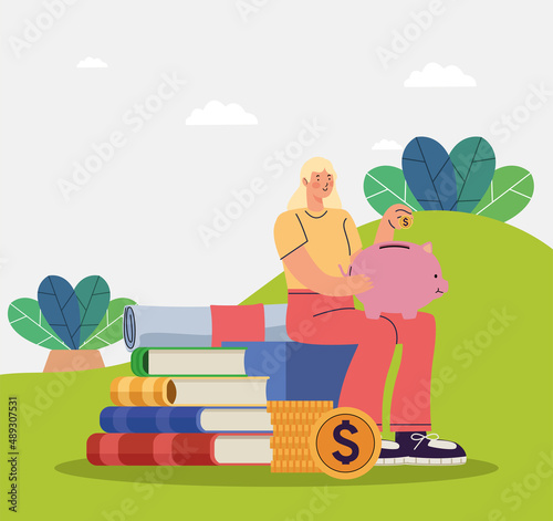 student girl with savings scene