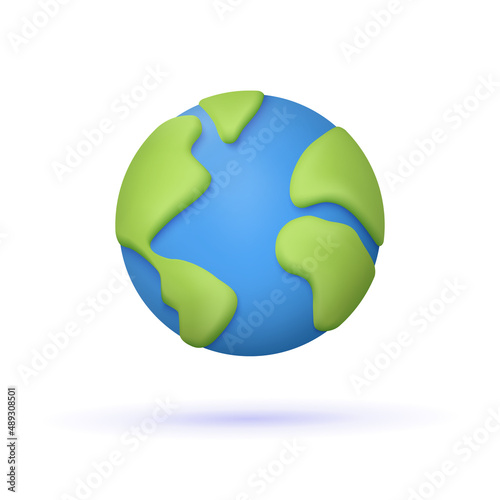 Planet Earth, globe with world map. Ecology concept. 3d vector icon. Cartoon minimal style.