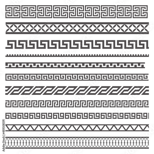 Greek style seamless frames. Geometric border set. Vector ornament pattern. Mediterranean decor elements.
