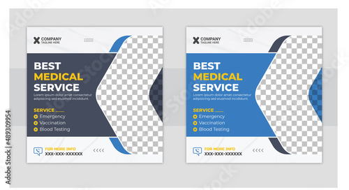 Healthcare post template. Medical promotion square web banner. Mail newsletter layouts. Social media healthcare post. Special offer banner. Sale and discount backgrounds.