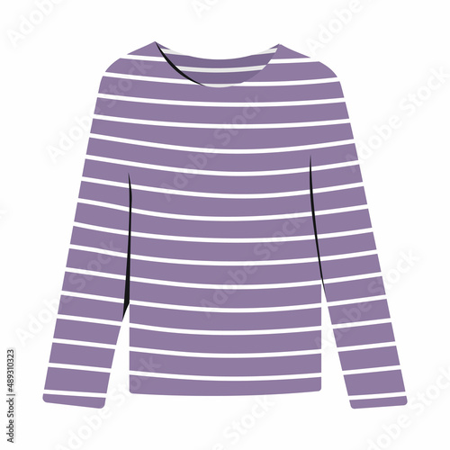 Women's purple striped sweater. Cozy, fashionable seasonal clothes.Cartoon, flat style Isolated on white background