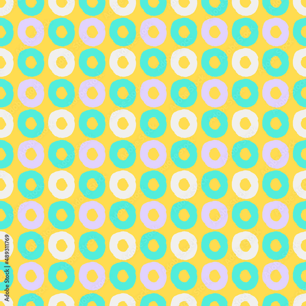 Seamless geometric pattern with hand drawn uneven multicolored circles for wrapping paper design, surface design and other design projects