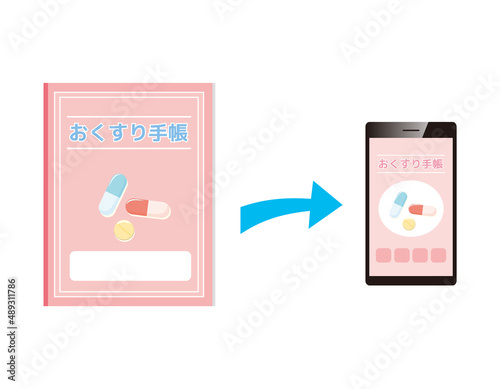 お薬手帳　スマホアプリ　  ベクターイラスト