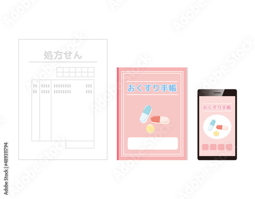 お薬手帳　内服薬　塗り薬　ベクターイラスト