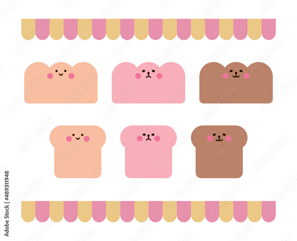 A set of cute concept bread character illustrations.