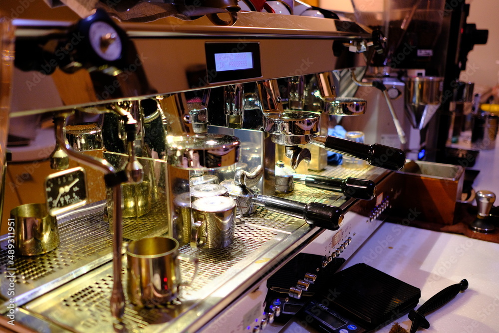 Espresso machine installed in coffee cafe kitchen
