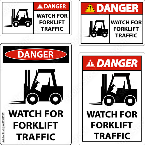 Danger 2-Way Watch For Forklift Traffic Sign On White Background