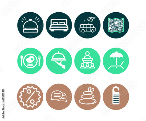 Hotel icon hightlight cover. Rest map dinner logo