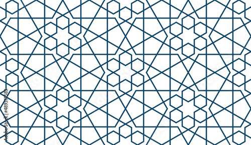 Geometric Islamic Seamless Pattern for decoration greeting card or interior. Vector Illustration.