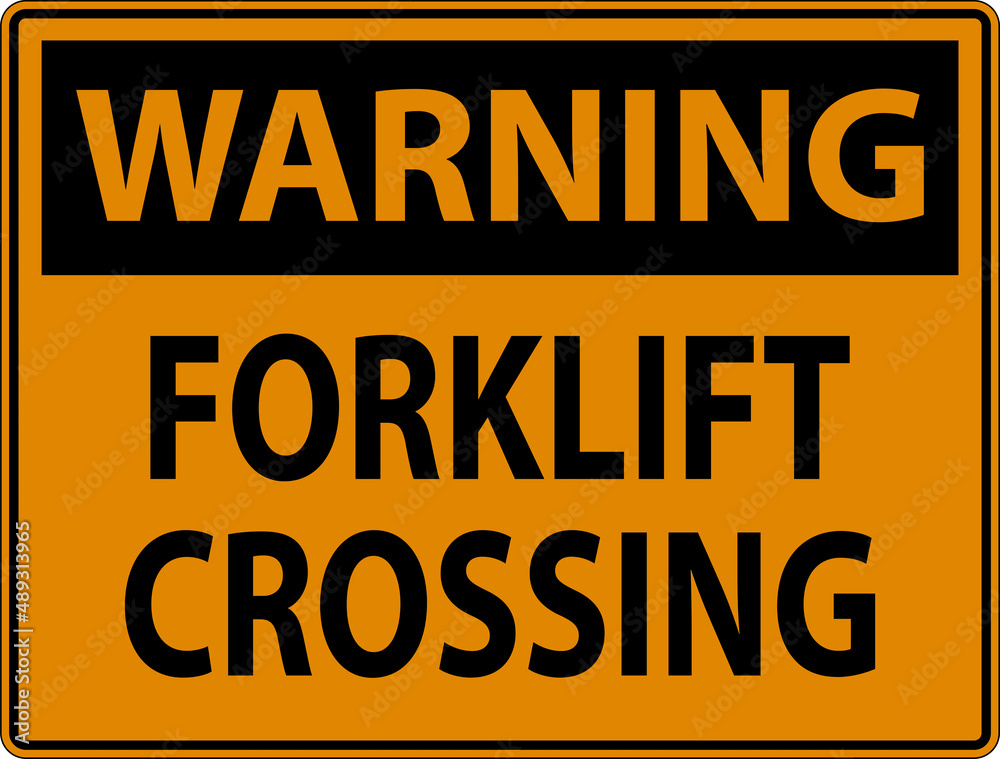 Fototapeta premium Warning Slow Forklift Crossing Sign On White Background