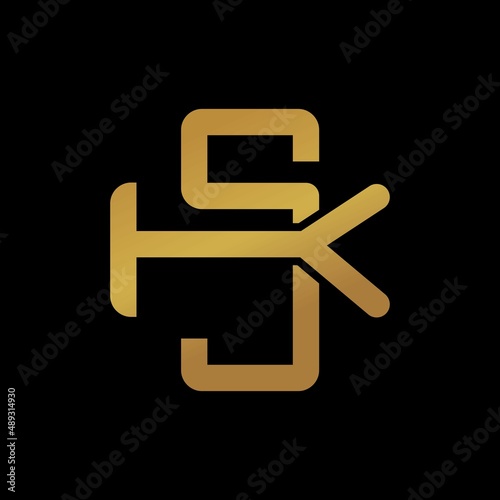 Initial letter K & S, KS, SK, overlapping elegant monogram logo, luxury golden color.