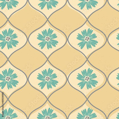 Cute retro style floral seamless pattern with 50s, 60s, 70s vibes for wallpaper, wrapping paper, textile, fabric print.