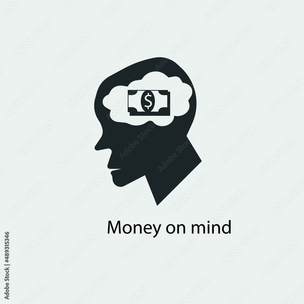 Money on mind vector icon solid grey Money on mind vector icon solid grey