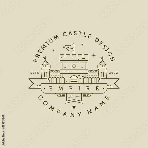 castle tower line art logo vector symbol illustration design, vintage minimal castle design