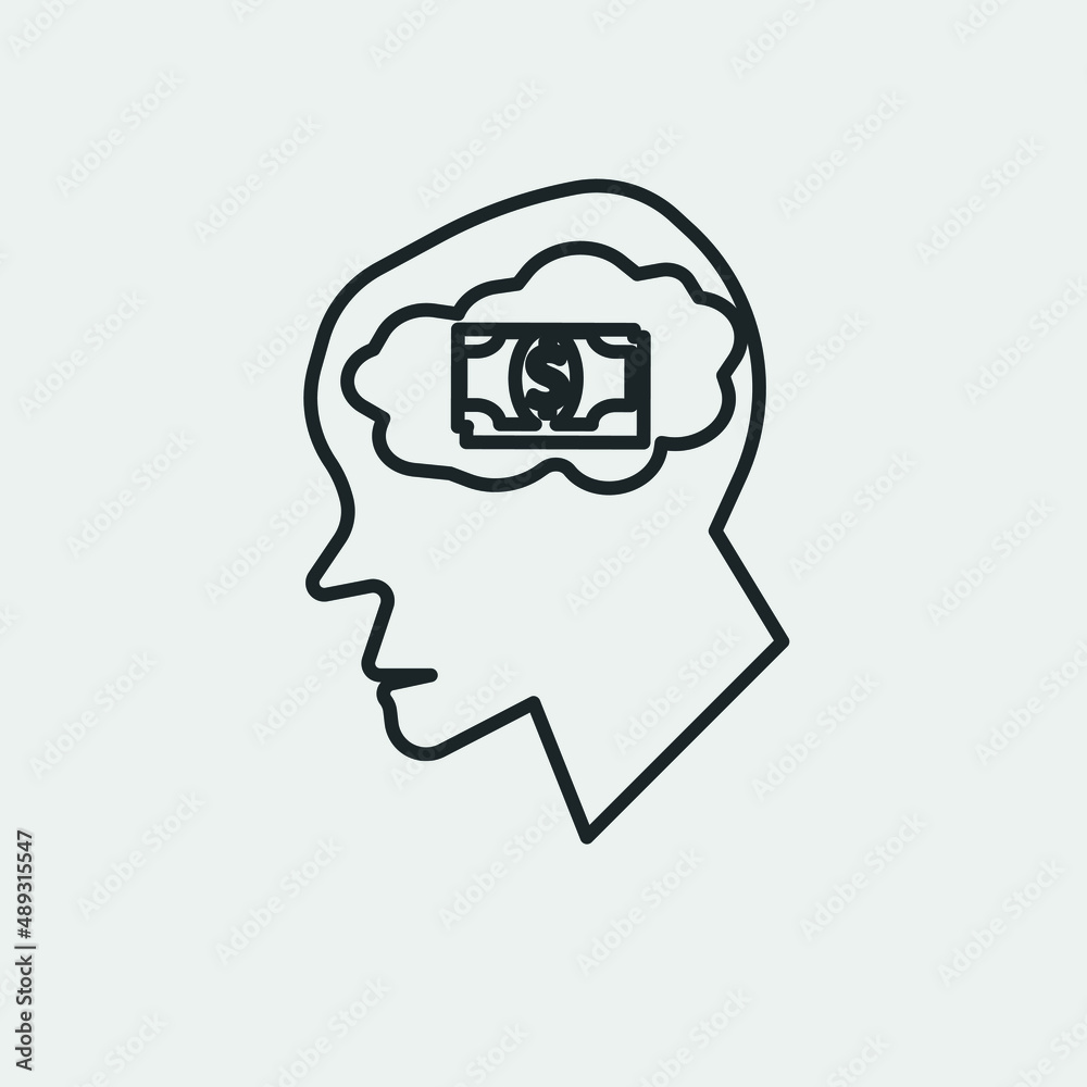 Money on mind vector icon solid grey Money on mind vector icon solid grey