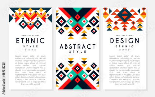Ethnic Design with Tribal Ornament and Geometric Motif Vector Template