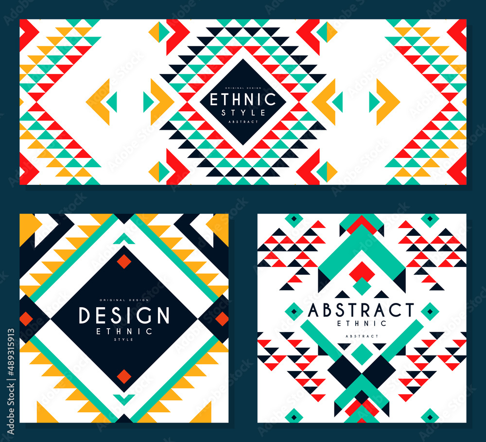 Ethnic Design with Tribal Ornament and Geometric Motif Vector Template