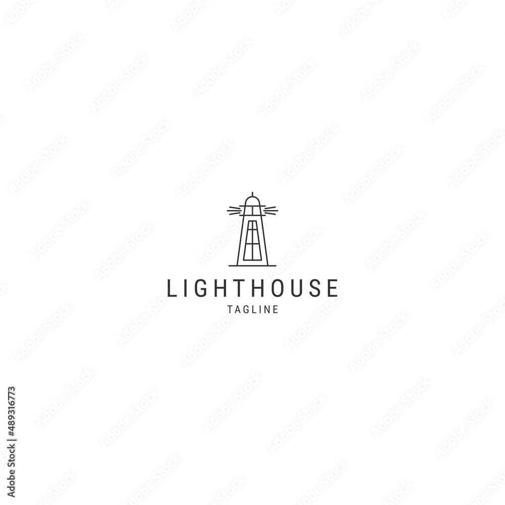 Lighthouse line logo icon design template flat vector