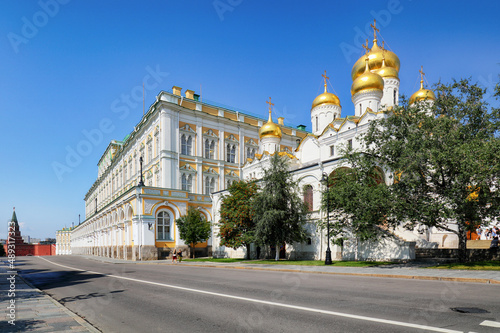 Inside Kremlin. View of Ivan the Great Bell Tower, Assumption Cathedral and The Cathedral of the Archangel.