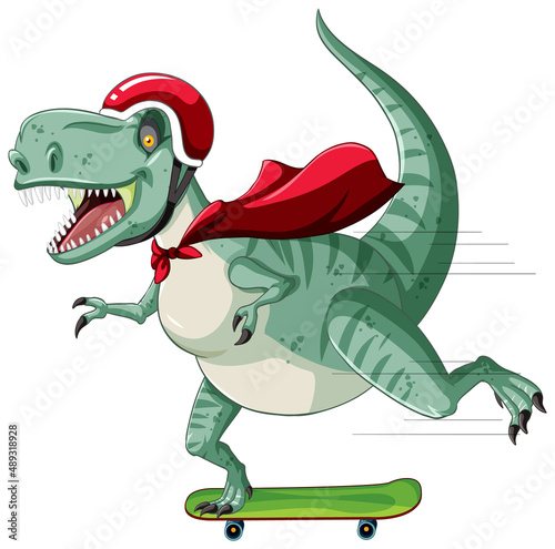 Tyrannosaurus rex dinosaur on skateboard in cartoon style