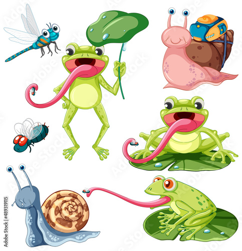 Set of different invertebrate animals in cartoon style