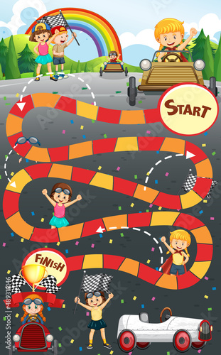 Snake and ladders game template wirh children characters