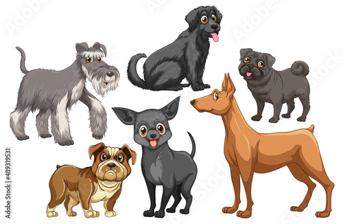 Set of different cute dogs in cartoon style
