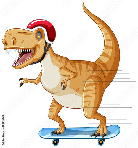 Tyrannosaurus rex dinosaur on skateboard in cartoon style