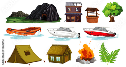 Set of camping objects and elements