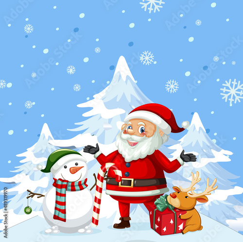 Christmas poster design with Santa Claus and snowman