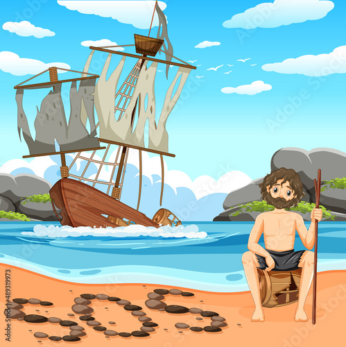A man on deserted island isolated