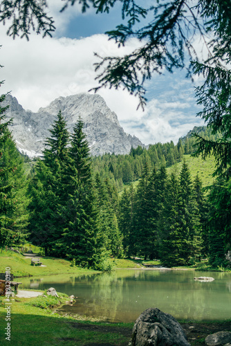 Almsee lake in the Alps in Austria in summer, near the town Filzmoos
