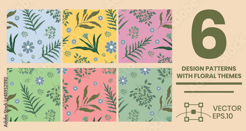 Plant design pattern with six background color variants