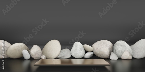 Template stone podium background pallet product stand for placing text and products 3D illustration