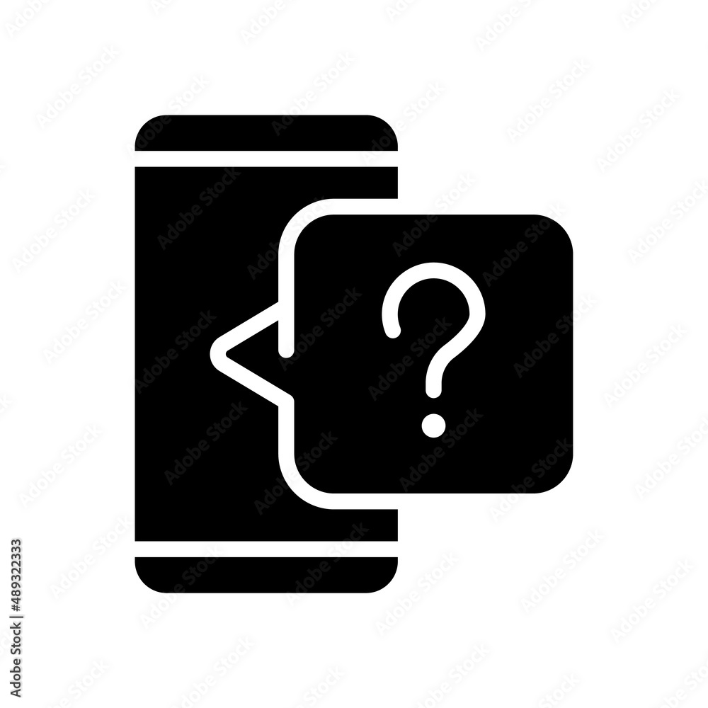 Phone question black glyph icon Phone question black glyph icon
