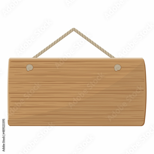 Wooden plaque made of boards. Empty wooden billboard, color vector illustration