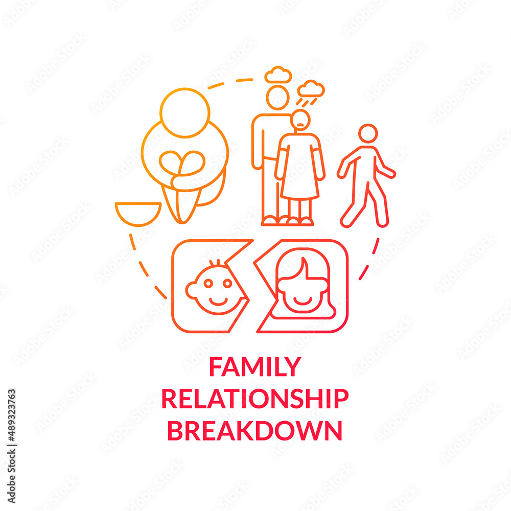 Family relationship breakdown red gradient concept icon