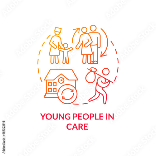 Young people in care red gradient concept icon