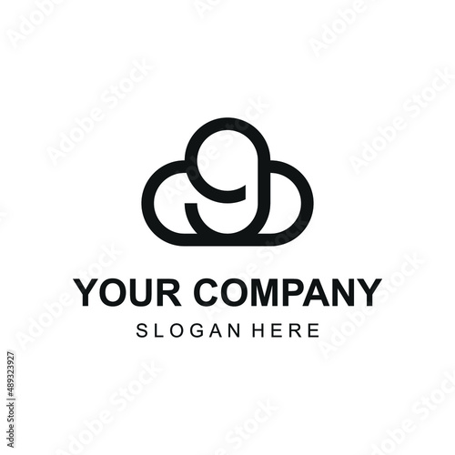Letter g or number 9 with data cloud logo vector