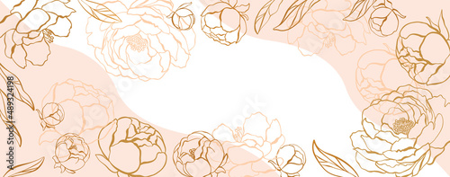 Banner with gold flowers hand drawn floral background beautiful Vector