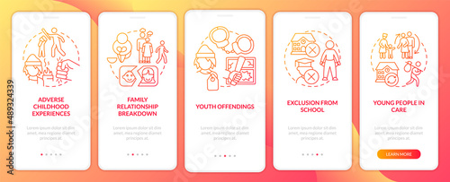Unaccompanied youth reasons red gradient onboarding mobile app screen